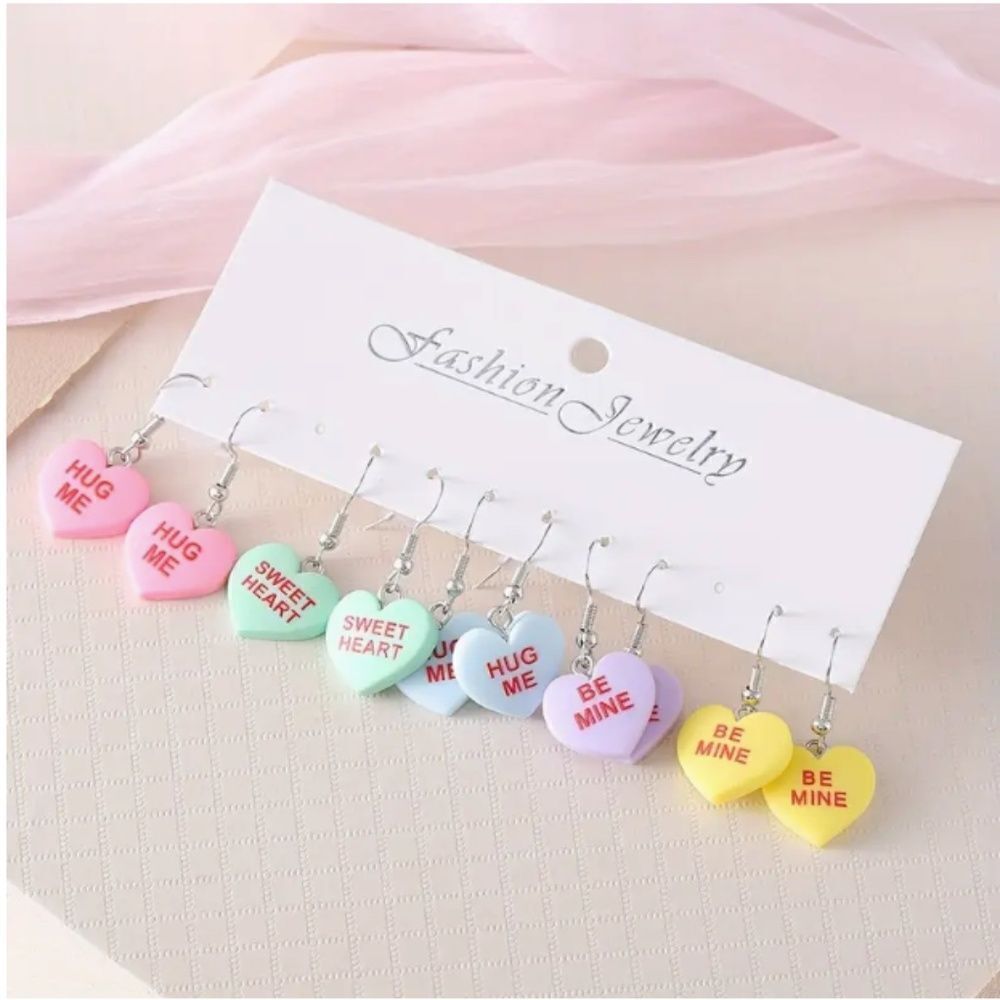 Valentine Candy Hearts Earring Set of Five Sweet Holiday Gift